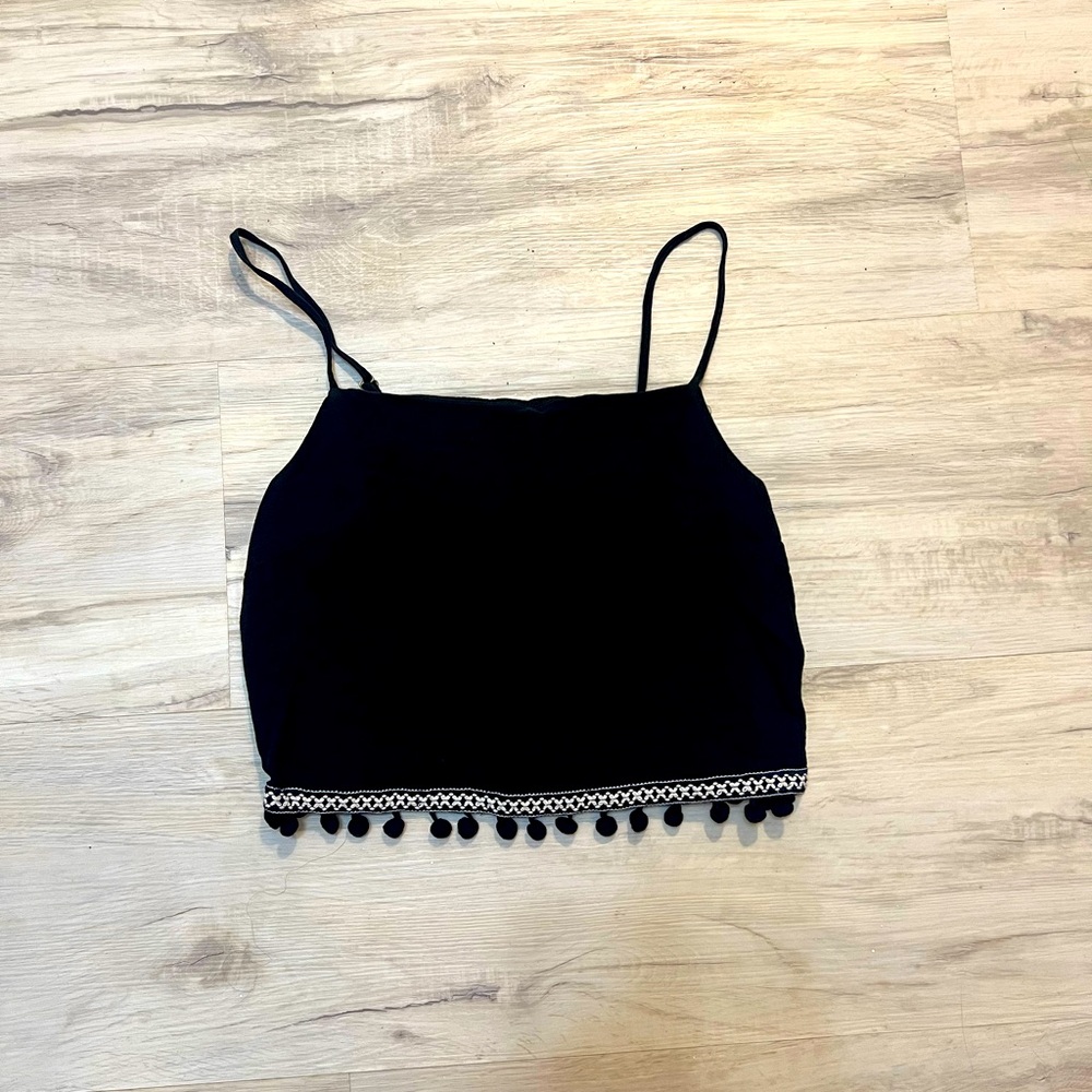 Black tank top with Pom Pom detail
